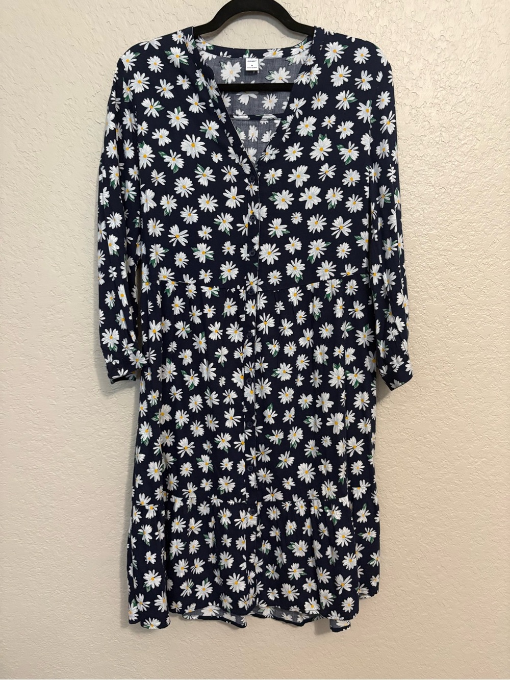 Old Navy Women’s M Navy Daisy Floral Button Front Tiered Midi Dress NWT